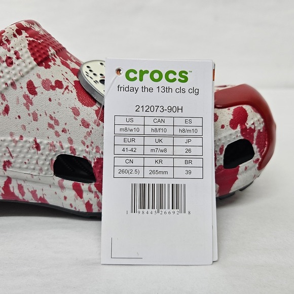 Crocs Friday the 13th Classic Clogs 212073-90H Red White Green Men\'s Size 8 main image 9